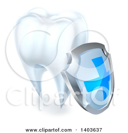 Clipart of a 3d White Tooth with a Protective Dental Shield - Royalty Free Vector Illustration by AtStockIllustration