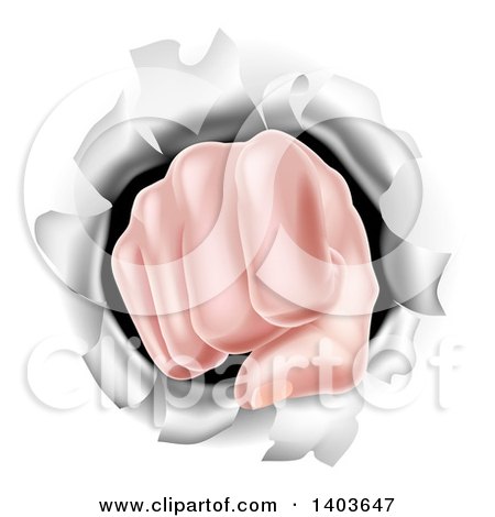 Clipart of a Caucasian Hand Punching Through a Wall - Royalty Free Vector Illustration by AtStockIllustration