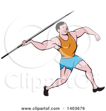 Clipart of a Retro Cartoon Male Track and Field Javelin Thrower - Royalty Free Vector Illustration by patrimonio