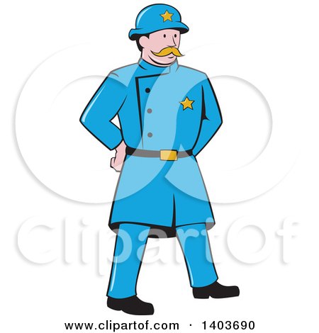Clipart of a Retro Cartoon New York Police Man Standing with Hands Behind His Back - Royalty Free Vector Illustration by patrimonio