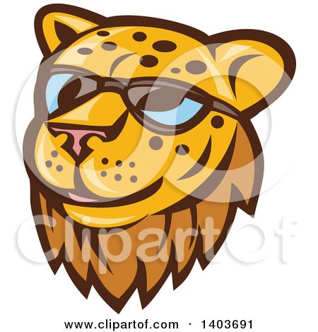 Clipart of a Retro Cheetah or Leopard Face Wearing Sunglasses - Royalty Free Vector Illustration by patrimonio