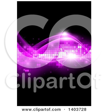 Clipart of an Abstract Background of Pink Waves and Pixels on Black - Royalty Free Vector Illustration by dero