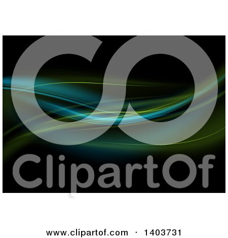 Clipart of an Abstract Background of Green and Blue Waves on Black - Royalty Free Vector Illustration by dero