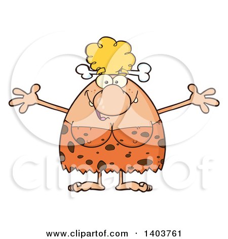 Cartoon Clipart of a Loving Cave Woman with Open Arms - Royalty Free Vector Illustration by Hit Toon
