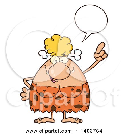 Cartoon Clipart of a Cave Woman Talking About an Idea - Royalty Free Vector Illustration by Hit Toon