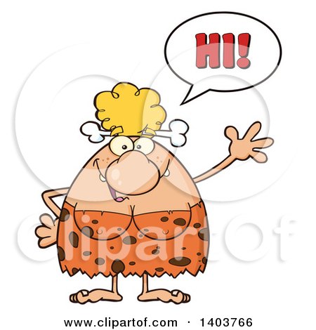 Cartoon Clipart of a Friendly Cave Woman Waving - Royalty Free Vector Illustration by Hit Toon