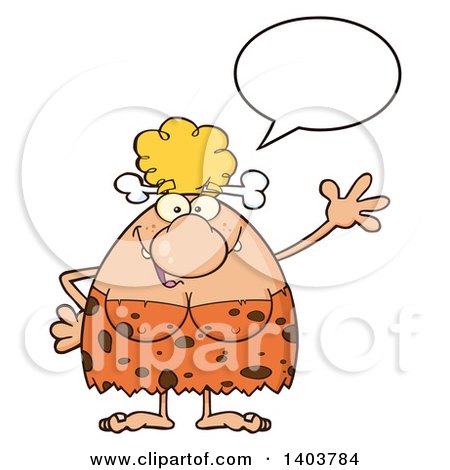 Cartoon Clipart of a Friendly Cave Woman Talking and Waving - Royalty Free Vector Illustration by Hit Toon