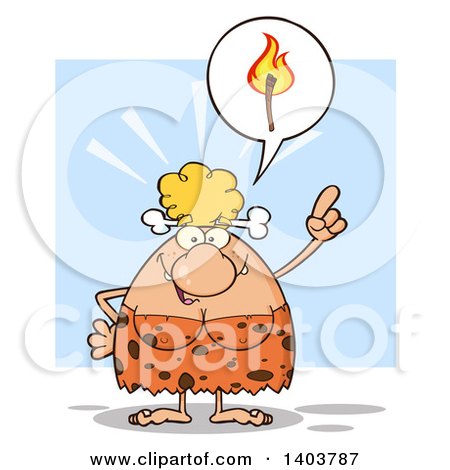 Cartoon Clipart of a Cave Woman Thinking of Fire - Royalty Free Vector Illustration by Hit Toon