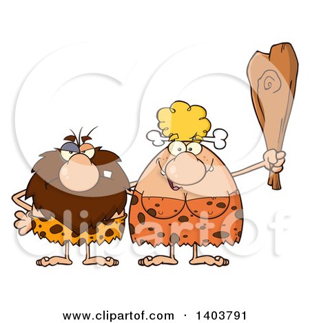 Cartoon Clipart of a Caveman and Woman Couple - Royalty Free Vector Illustration by Hit Toon
