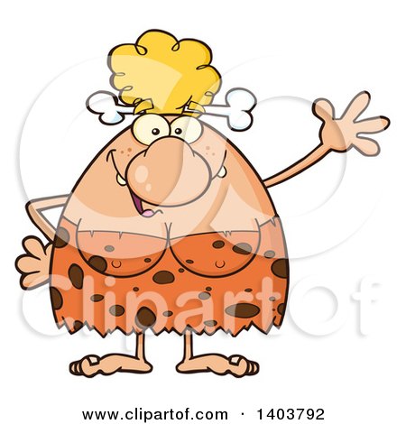 Cartoon Clipart of a Friendly Cave Woman Waving - Royalty Free Vector Illustration by Hit Toon
