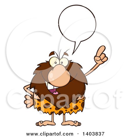 Cartoon Clipart of a Caveman Mascot Character Talking and Holding up a Finger - Royalty Free Vector Illustration by Hit Toon