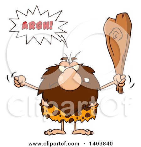 Cartoon Clipart of a Mad Caveman Mascot Character Yelling, Waving a Fist and Club - Royalty Free Vector Illustration by Hit Toon
