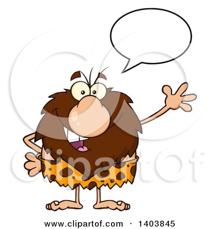 Cartoon Clipart of a Friendly Talking and Waving Caveman Mascot Character - Royalty Free Vector Illustration by Hit Toon