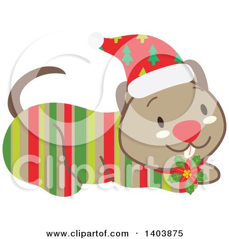 Clipart of a Happy Striped Christmas Dog - Royalty Free Vector Illustration by Cherie Reve