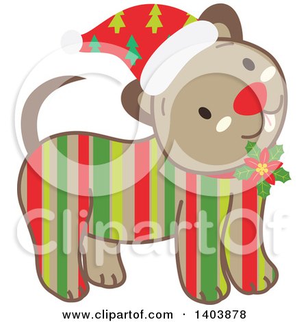 Clipart of a Happy Striped Christmas Dog - Royalty Free Vector Illustration by Cherie Reve