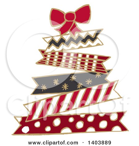 Clipart of a Christmas Tree Made of Patterned Ribbons - Royalty Free Vector Illustration by Cherie Reve