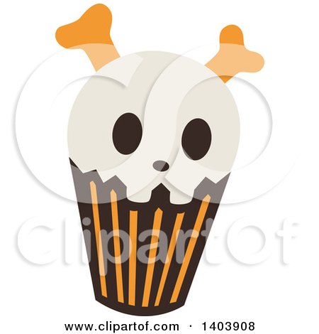 Clipart of a Skeleton Halloween Cupcake - Royalty Free Vector Illustration by Cherie Reve