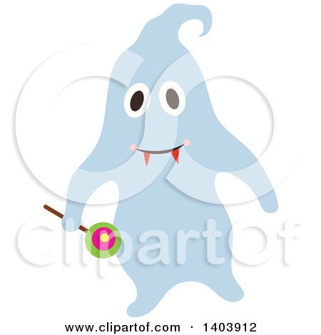 Clipart of a Blue Halloween Ghost Holding a Lolipop - Royalty Free Vector Illustration by Cherie Reve