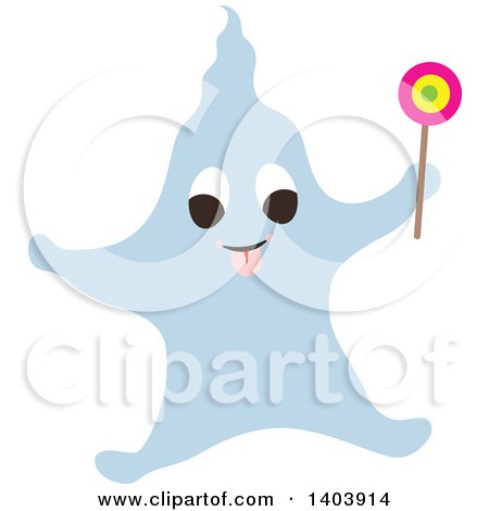 Clipart of a Blue Halloween Ghost Holding a Lolipop - Royalty Free Vector Illustration by Cherie Reve