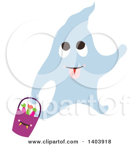 Clipart of a Blue Halloween Ghost Holding a Basket of Candy - Royalty Free Vector Illustration by Cherie Reve