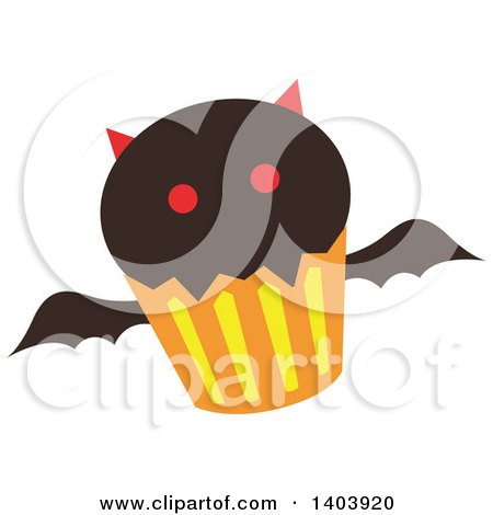 Clipart of a Vampire Bat Halloween Cupcake - Royalty Free Vector Illustration by Cherie Reve
