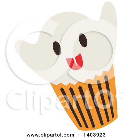 Clipart of a Ghost Halloween Cupcake - Royalty Free Vector Illustration by Cherie Reve