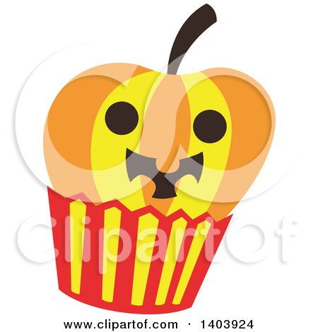 Clipart of a Halloween Jackolantern Pumpkin Cupcake - Royalty Free Vector Illustration by Cherie Reve