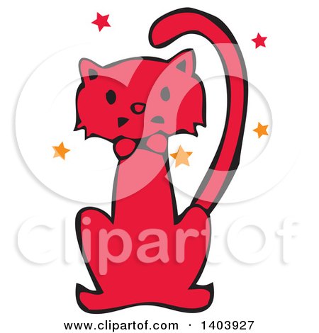 Clipart of a Red Halloween Cat with Stars - Royalty Free Vector Illustration by Cherie Reve
