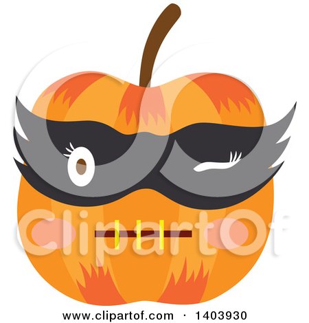 Clipart of a Halloween Jackolantern Pumpkin Wearing a Mask - Royalty Free Vector Illustration by Cherie Reve