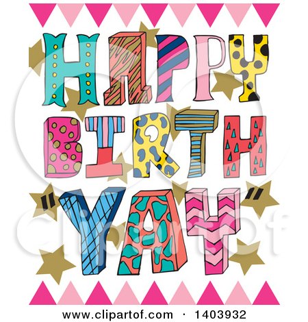 Clipart of a Colorful Patterned Happy Birthday Design - Royalty Free Vector Illustration by Cherie Reve