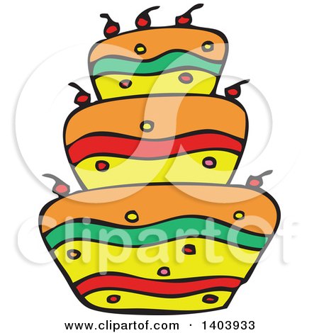 Clipart of a Colorful Birthday Cake - Royalty Free Vector Illustration by Cherie Reve