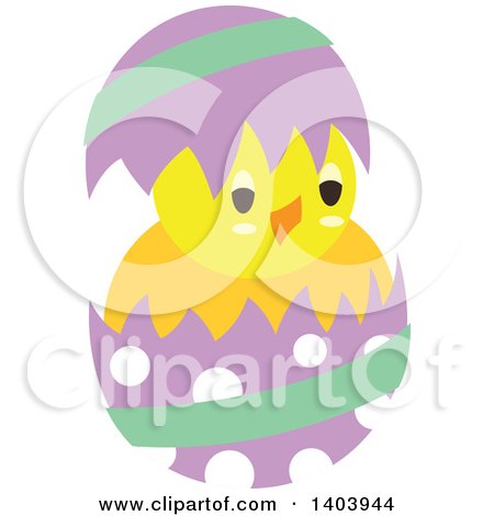 Clipart of a Yellow Easter Chick Hatching from a Polka Dot Egg - Royalty Free Vector Illustration by Cherie Reve