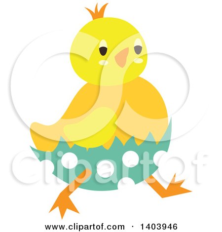 Clipart of a Yellow Easter Chick Hatching from a Polka Dot Egg - Royalty Free Vector Illustration by Cherie Reve