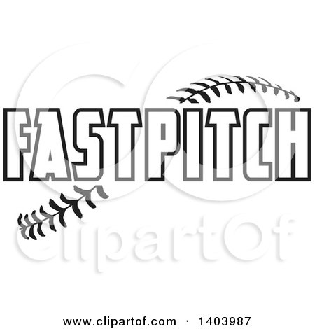 Clipart of Black and White FASTPITCH Text over Baseball Stitches - Royalty Free Vector Illustration by Johnny Sajem