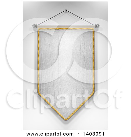 Clipart of a 3d Hanging Blank White Pennant, on a Shaded Background - Royalty Free Illustration by stockillustrations