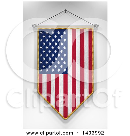 Clipart of a 3d Hanging American Flag Pennant, on a Shaded Background - Royalty Free Illustration by stockillustrations