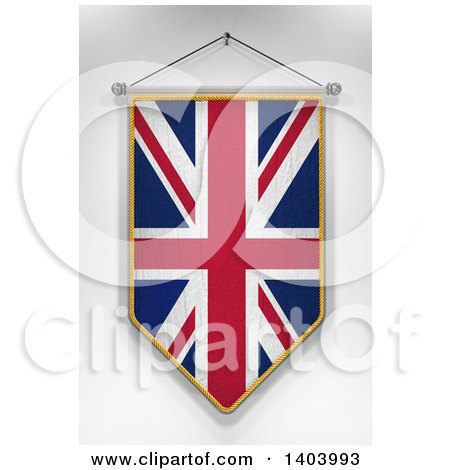 Clipart of a 3d Hanging UK Flag Pennant, on a Shaded Background - Royalty Free Illustration by stockillustrations