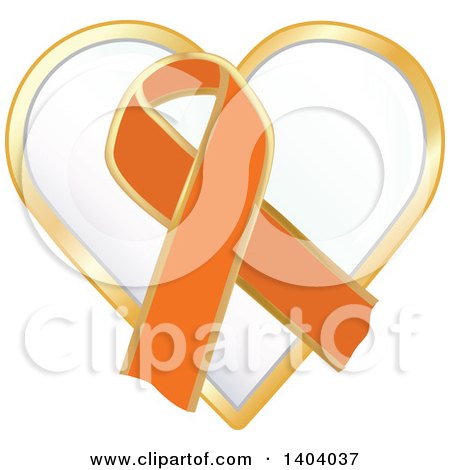 Clipart of an Orange Awareness Ribbon and Heart Icon - Royalty Free Vector Illustration by inkgraphics