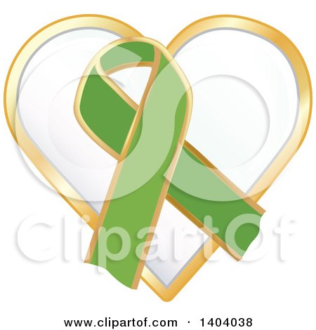 Clipart of a Green Awareness Ribbon and Heart Icon - Royalty Free Vector Illustration by inkgraphics