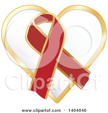 Clipart of a Red Awareness Ribbon and Heart Icon - Royalty Free Vector Illustration by inkgraphics