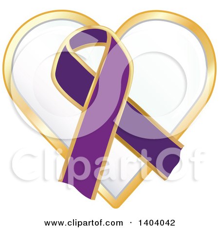 Clipart of a Purple Awareness Ribbon and Heart Icon - Royalty Free Vector Illustration by inkgraphics