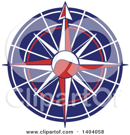 Clipart of a Blue Red and White Nautical Compass Rose - Royalty Free Vector Illustration by inkgraphics