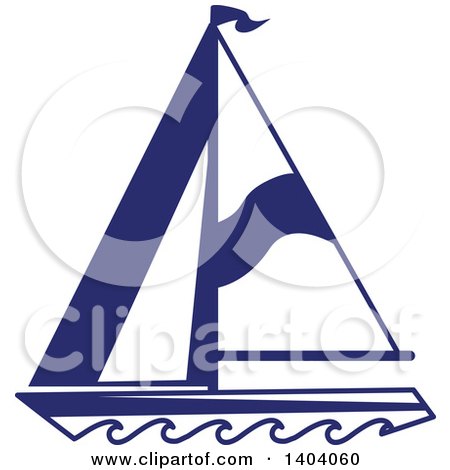Clipart of a Blue and White Nautical Sailboat - Royalty Free Vector Illustration by inkgraphics