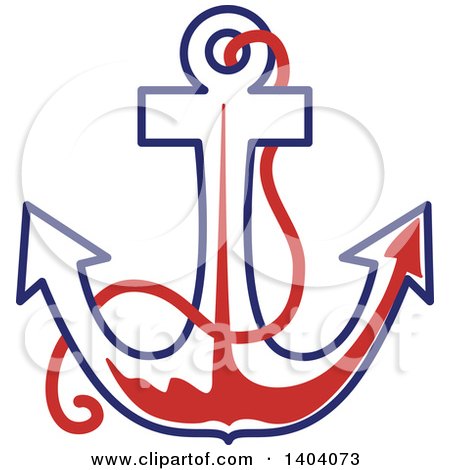 Clipart of a Blue Red and White Nautical Anchor - Royalty Free Vector Illustration by inkgraphics