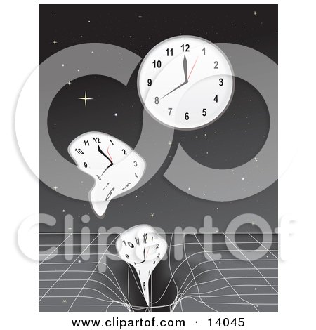 Clocks Sinking Into a Time Warp Over a Starry Night Sky Clipart Illustration by Rasmussen Images