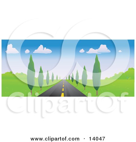 Strait Tree Lined Road Leading Forward Clipart Illustration by Rasmussen Images