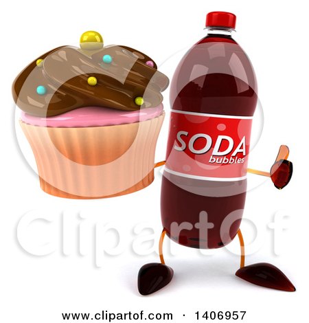 Clipart of a 3d Soda Bottle Character, on a White Background - Royalty