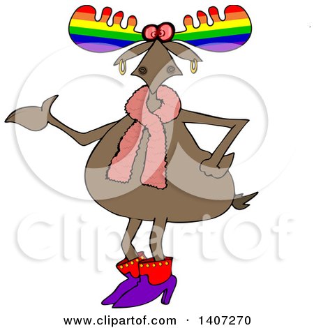 Clipart of a Cartoon Colorful Gay Moose Presenting - Royalty Free Vector Illustration by djart
