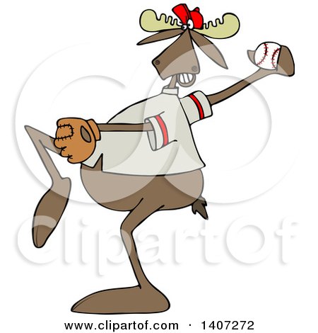 Clipart of a Cartoon Athletic Baseball Player Moose Pitching - Royalty Free Vector Illustration by djart