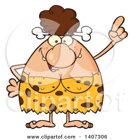 Clipart of a Brunette Cave Woman with an Idea - Royalty Free Vector Illustration by Hit Toon